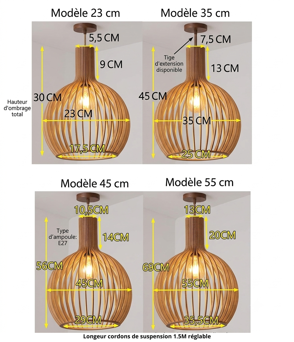 Suspension en Bois Design Bouteille Lignum | Lustre Ajouré Ø23-35-45-55cm