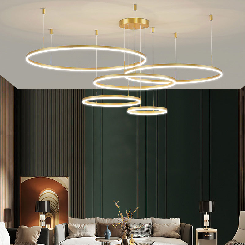 Suspension Arisha, Design Moderne Cercle Anneau, Finition Noir/Or/Café, Éclairage Élégant pour Chambre