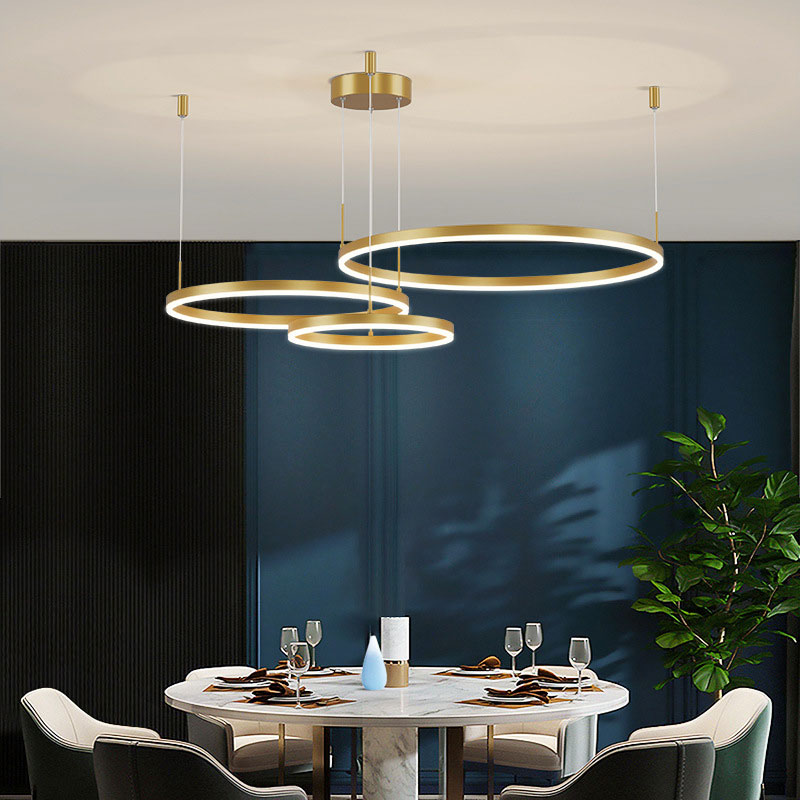 Suspension Arisha, Design Moderne Cercle Anneau, Finition Noir/Or/Café, Éclairage Élégant pour Chambre