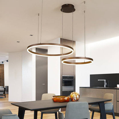 Suspension Arisha, Design Moderne Cercle Anneau, Finition Noir/Or/Café, Éclairage Élégant pour Chambre