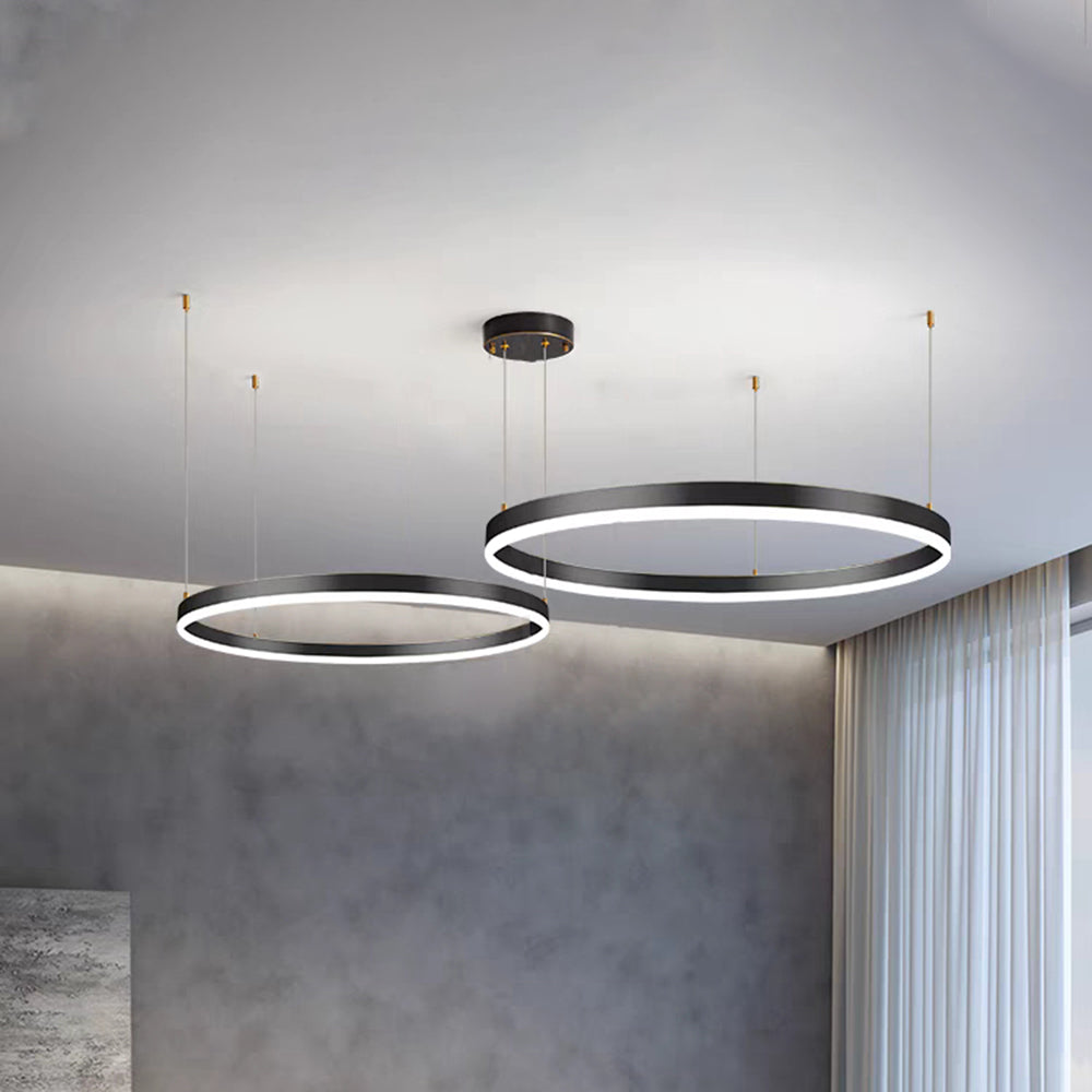 Suspension Arisha, Design Moderne Cercle Anneau, Finition Noir/Or/Café, Éclairage Élégant pour Chambre