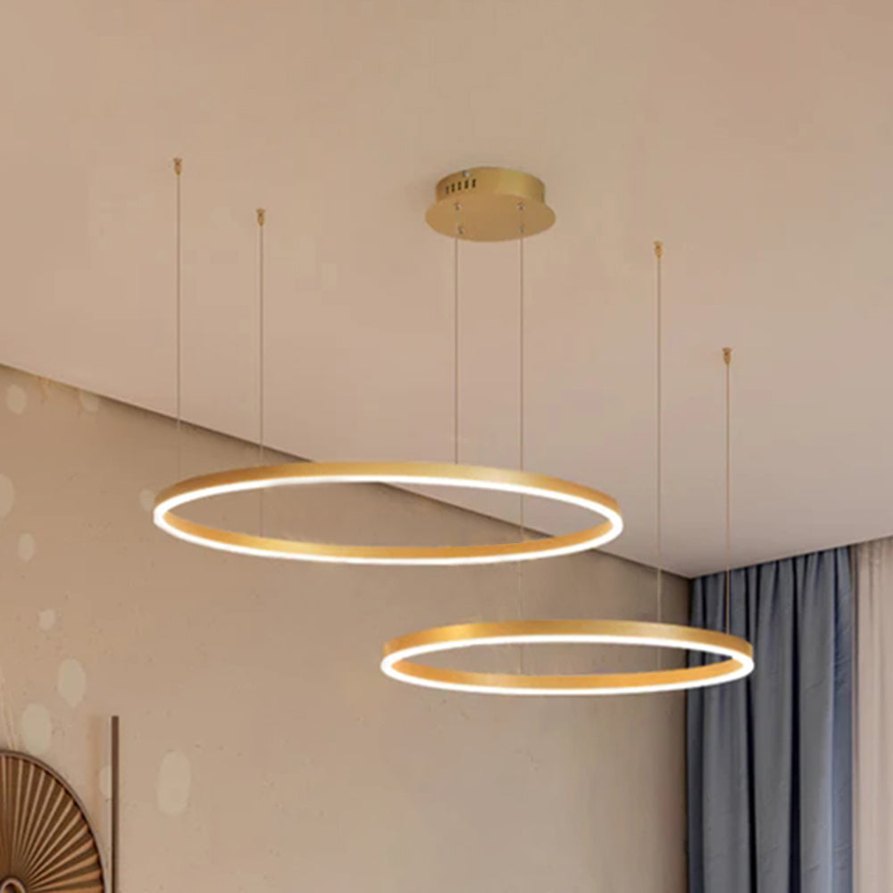 Suspension Arisha, Design Moderne Cercle Anneau, Finition Noir/Or/Café, Éclairage Élégant pour Chambre