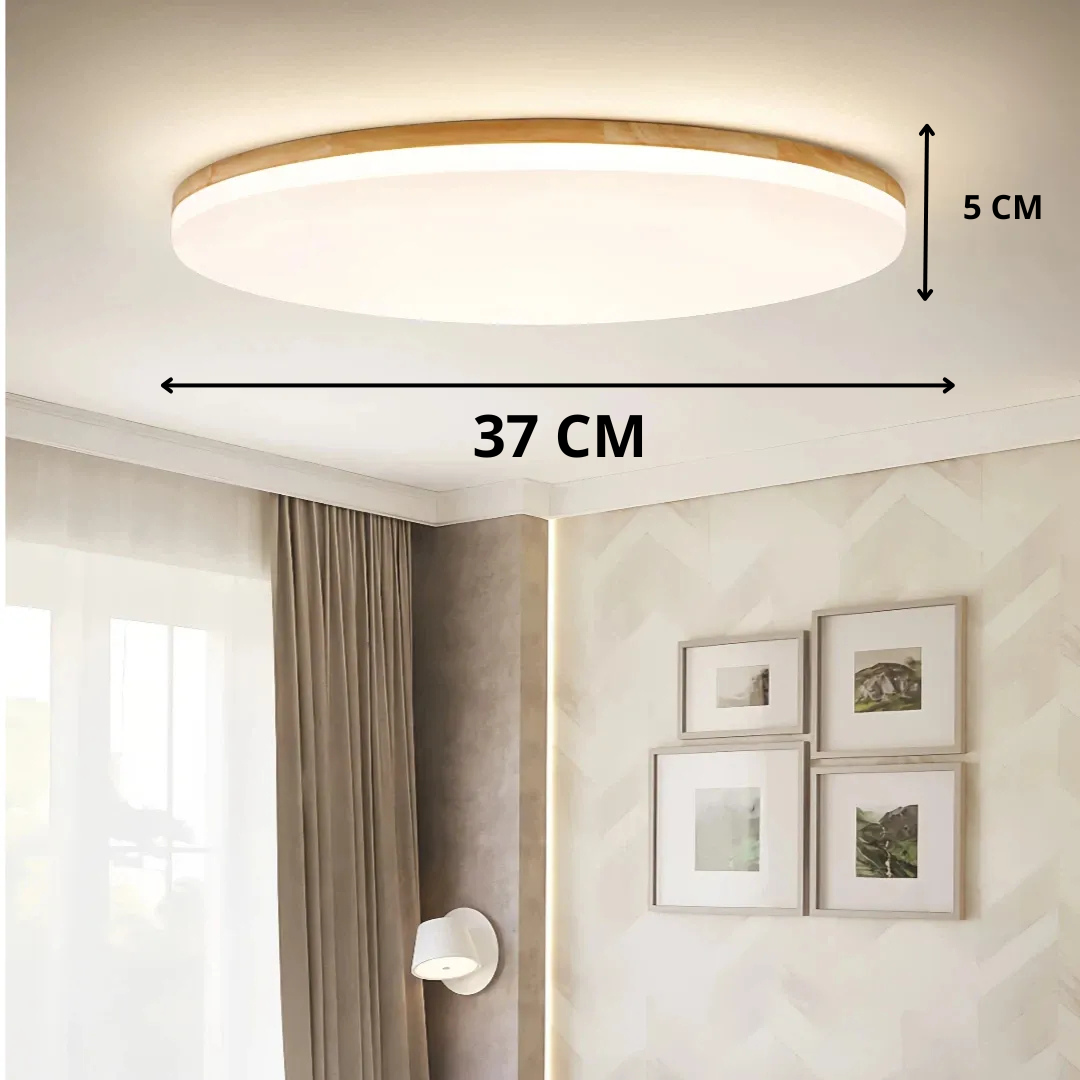 Plafonnier LED scandinave rond en bois, design plat et dimmable pour chambre