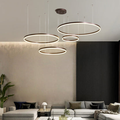Suspension Arisha, Design Moderne Cercle Anneau, Finition Noir/Or/Café, Éclairage Élégant pour Chambre