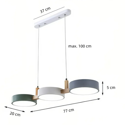 Suspension scandinave à 3 lumières en métal et bois pour salle à manger