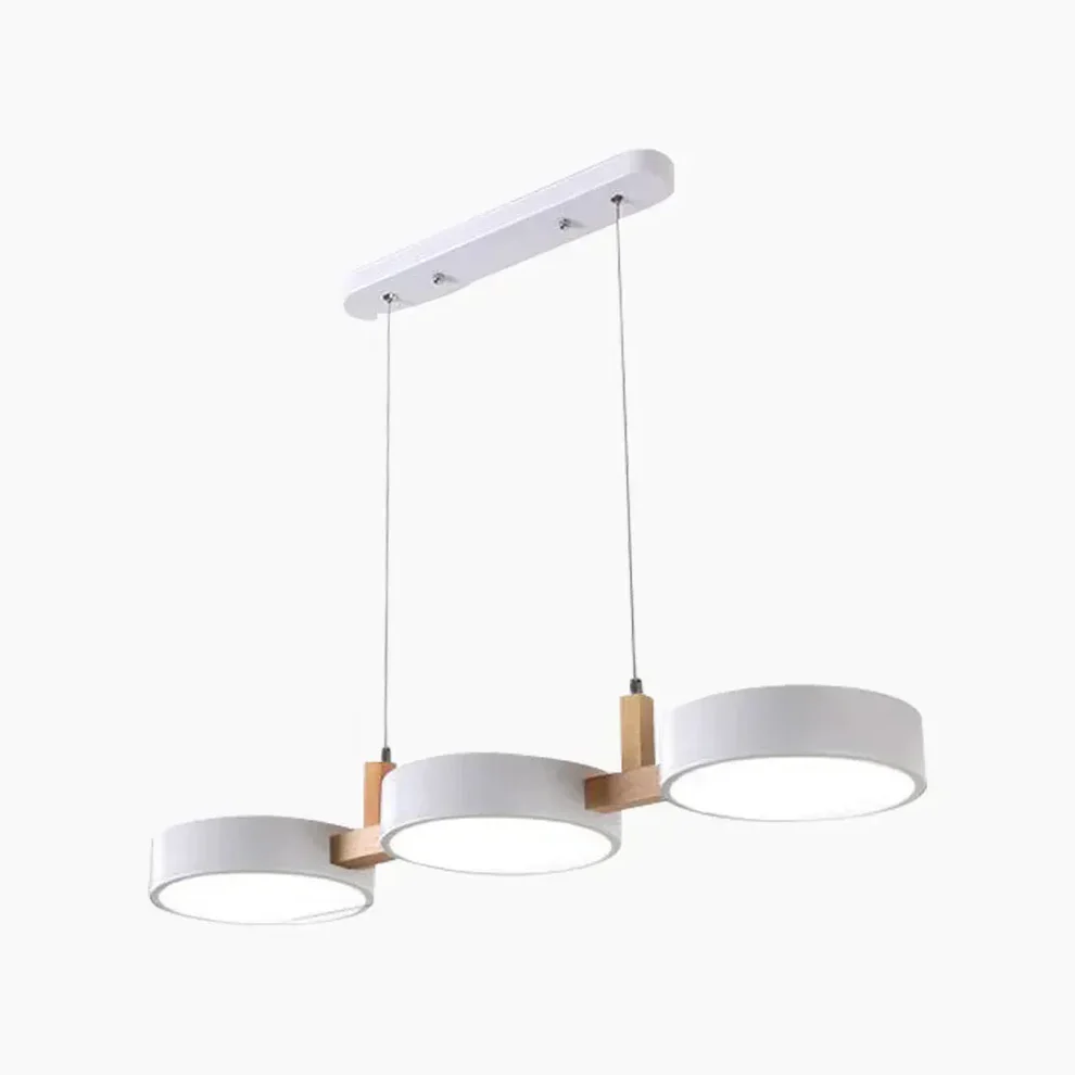 Suspension scandinave à 3 lumières en métal et bois pour salle à manger