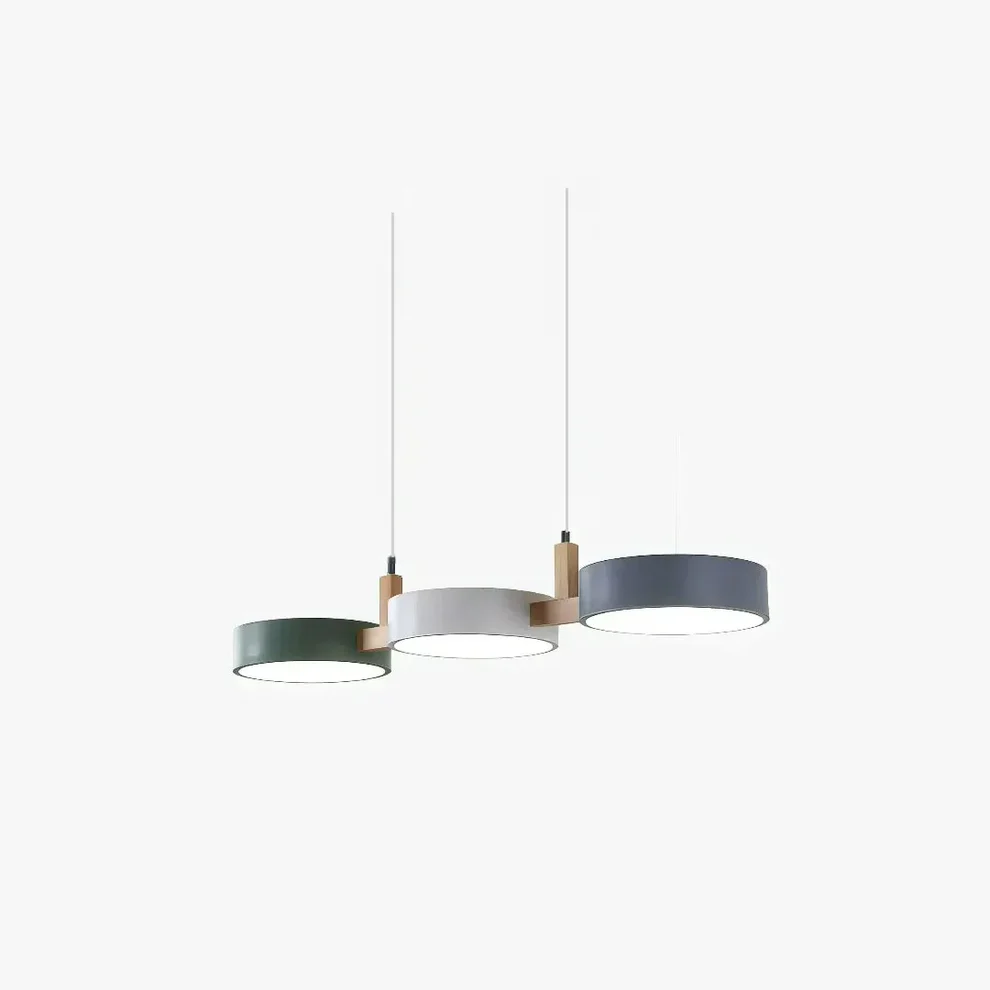 Suspension scandinave à 3 lumières en métal et bois pour salle à manger