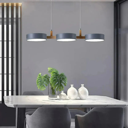Suspension scandinave à 3 lumières en métal et bois pour salle à manger