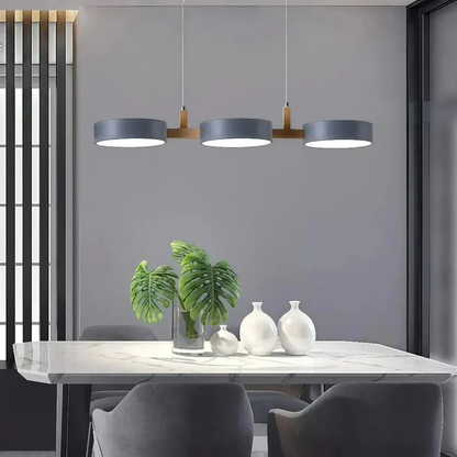 Suspension scandinave à 3 lumières en métal et bois pour salle à manger