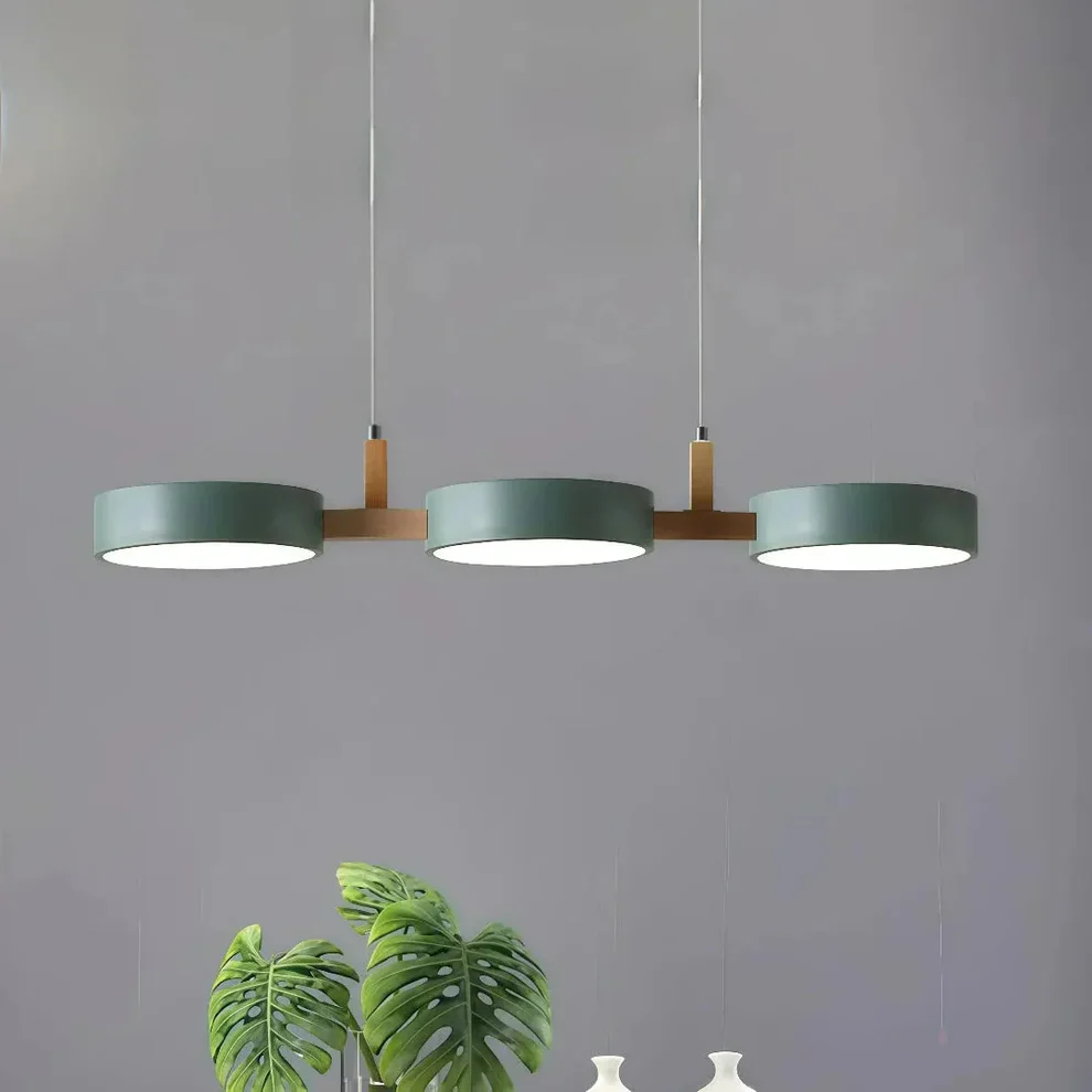 Suspension scandinave à 3 lumières en métal et bois pour salle à manger