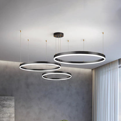 Suspension Arisha, Design Moderne Cercle Anneau, Finition Noir/Or/Café, Éclairage Élégant pour Chambre