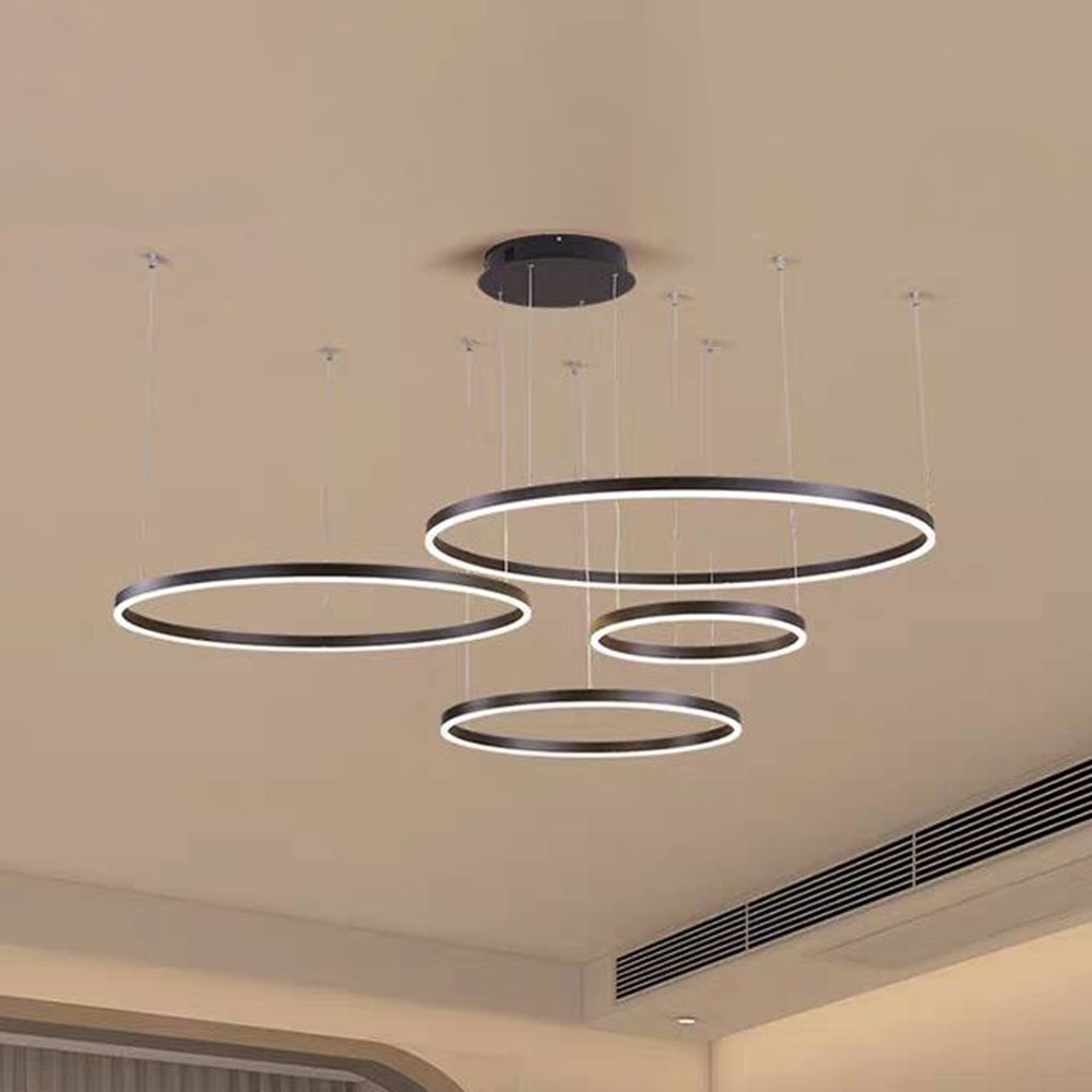 Suspension Arisha, Design Moderne Cercle Anneau, Finition Noir/Or/Café, Éclairage Élégant pour Chambre