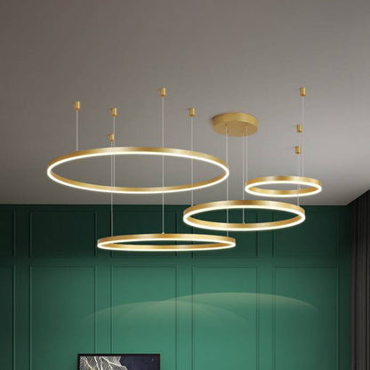Suspension Arisha, Design Moderne Cercle Anneau, Finition Noir/Or/Café, Éclairage Élégant pour Chambre