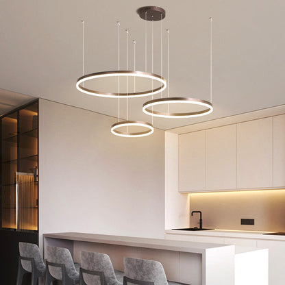 Suspension Arisha, Design Moderne Cercle Anneau, Finition Noir/Or/Café, Éclairage Élégant pour Chambre