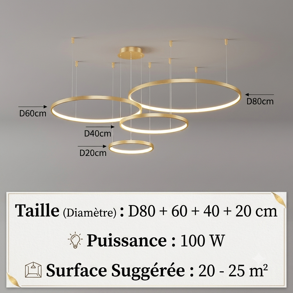 Suspension LED Anneau Moderne Arisha | Lustre Design Salon & Chambre