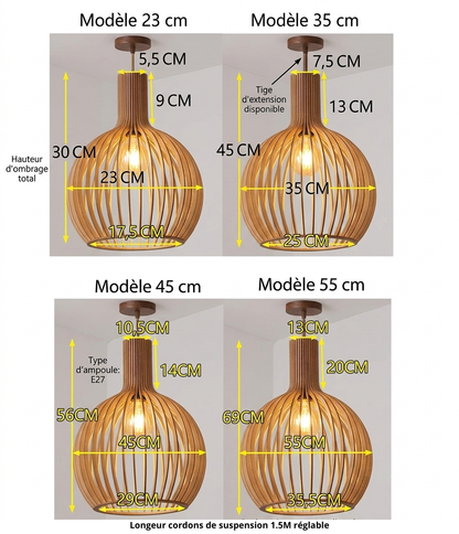 Suspension en Bois Design Bouteille Lignum | Lustre Ajouré Ø23-35-45-55cm