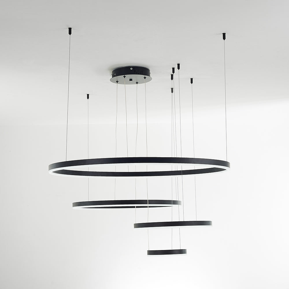 Suspension Arisha, Design Moderne Cercle Anneau, Finition Noir/Or/Café, Éclairage Élégant pour Chambre